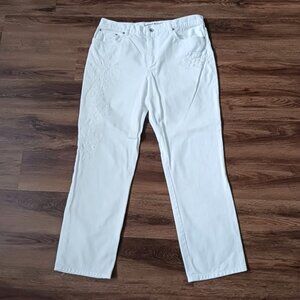 VTG Lauren Ralph Lauren Jeans Co White Denim Straight Leg Size 12 Embroidered